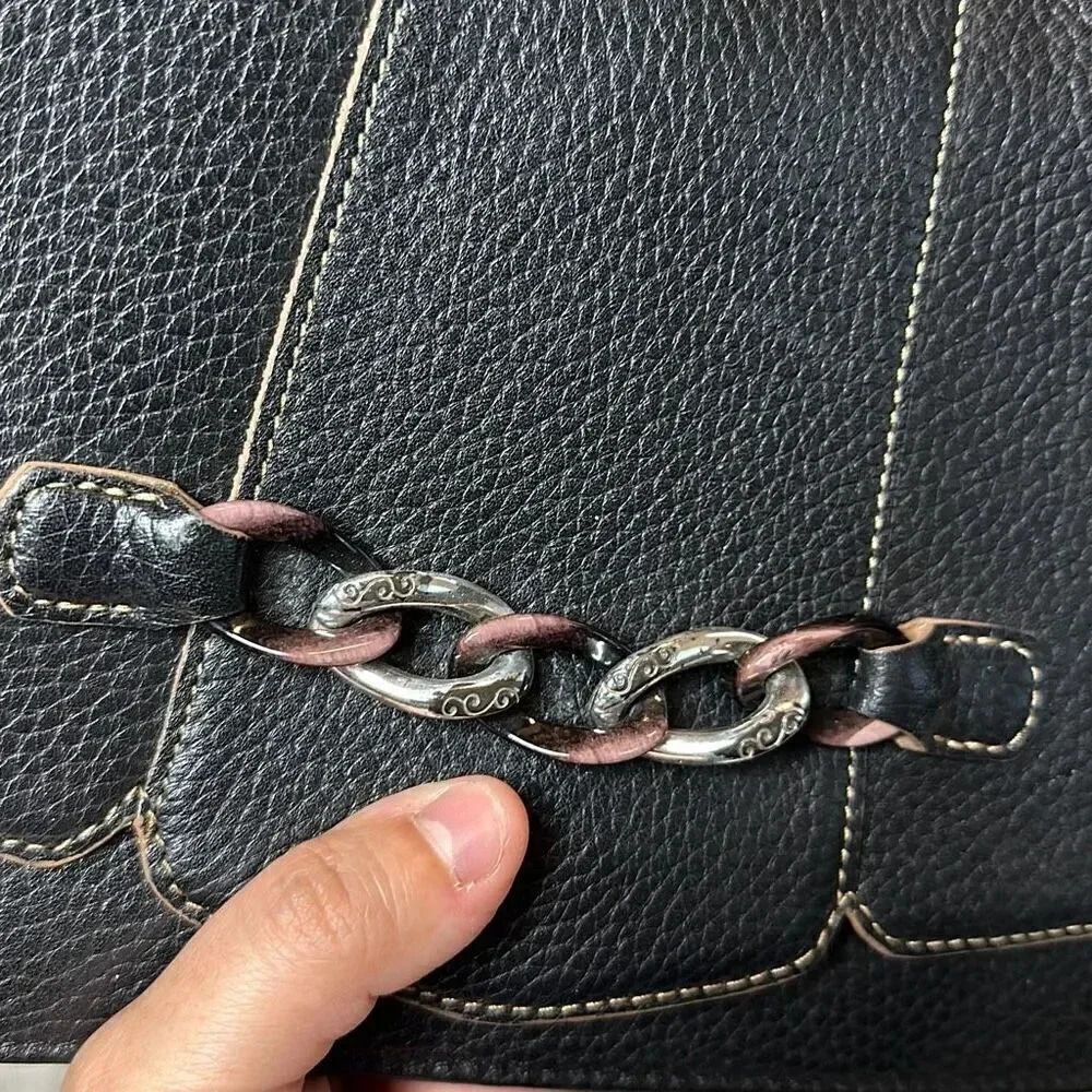 Brighton Black Pebbled Leather Chain Accent Multi Compartment Bag - Picture 3 of 13